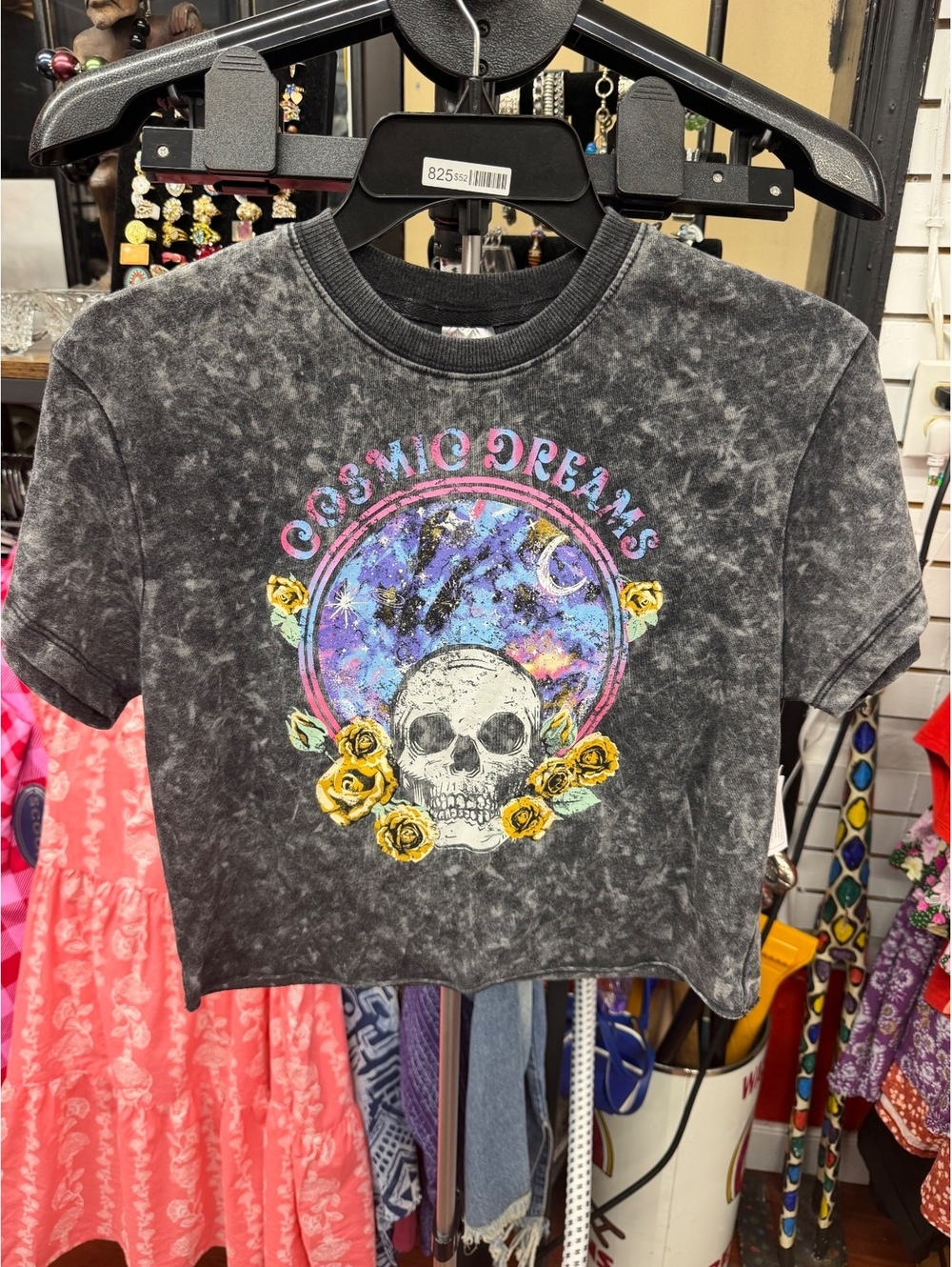 No Boundaries Acid Wash Cropped T-Shirt Charcoal Black Small 3-5